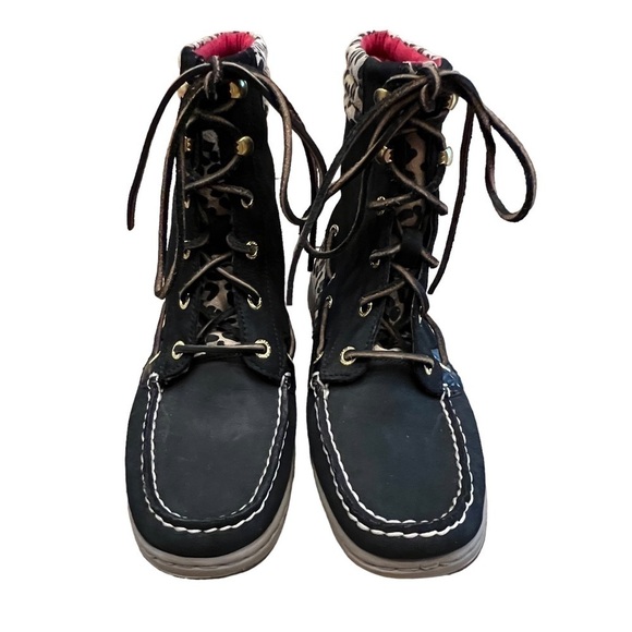 Sperry Top-Sider Duck Boots Womens 7.5 Black Leopard Lined Lace Up - Picture 8 of 16